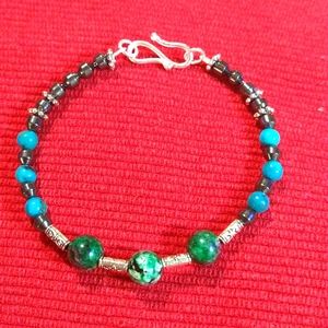 🔥RUBY ZOISITE, MOJAVE TURQUIOSE/ HEMATITE. S-SHAPED CLASP/BALI STERLING SILVER